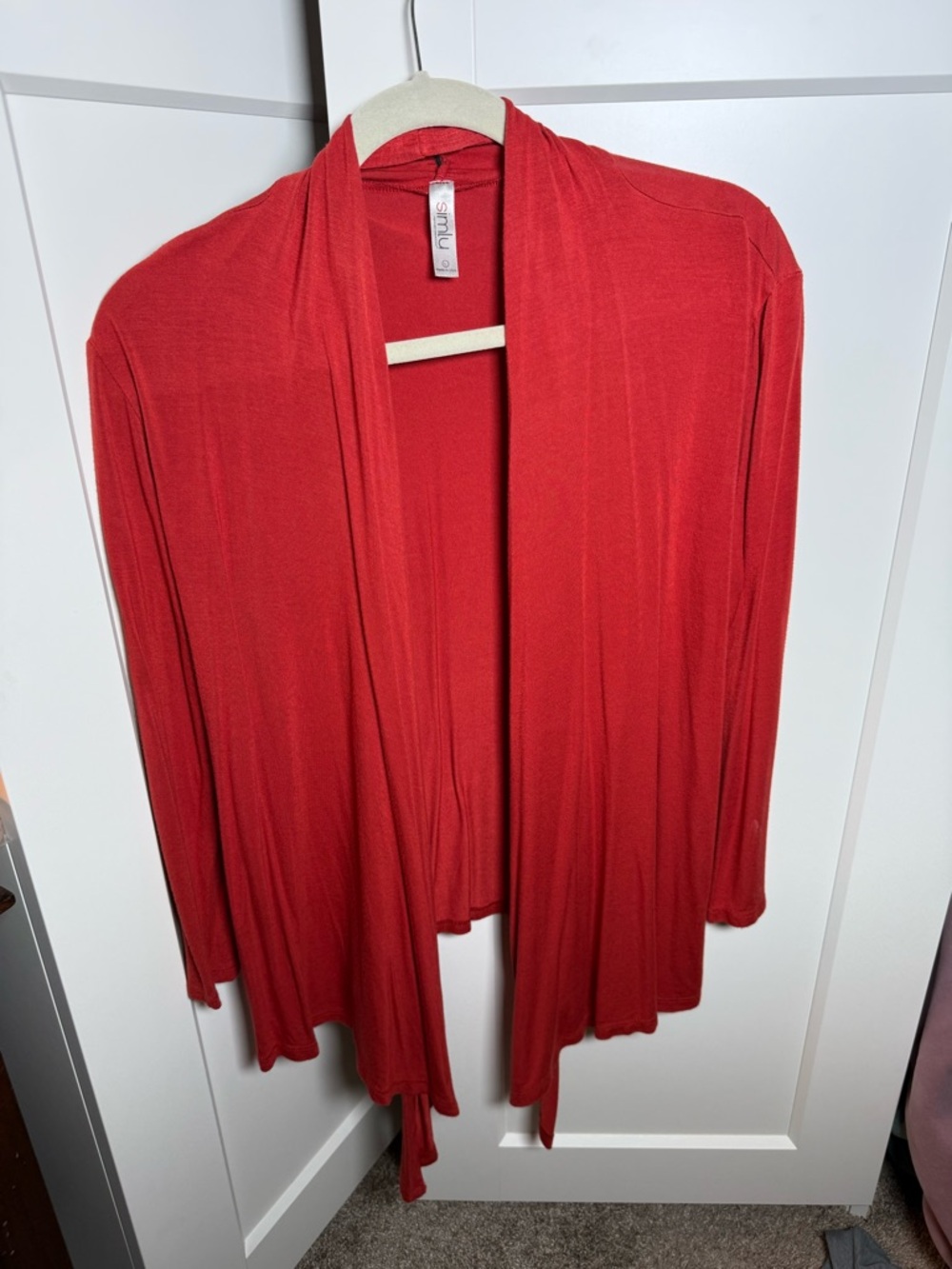 Women's Open-Front Red Draped Cardigan